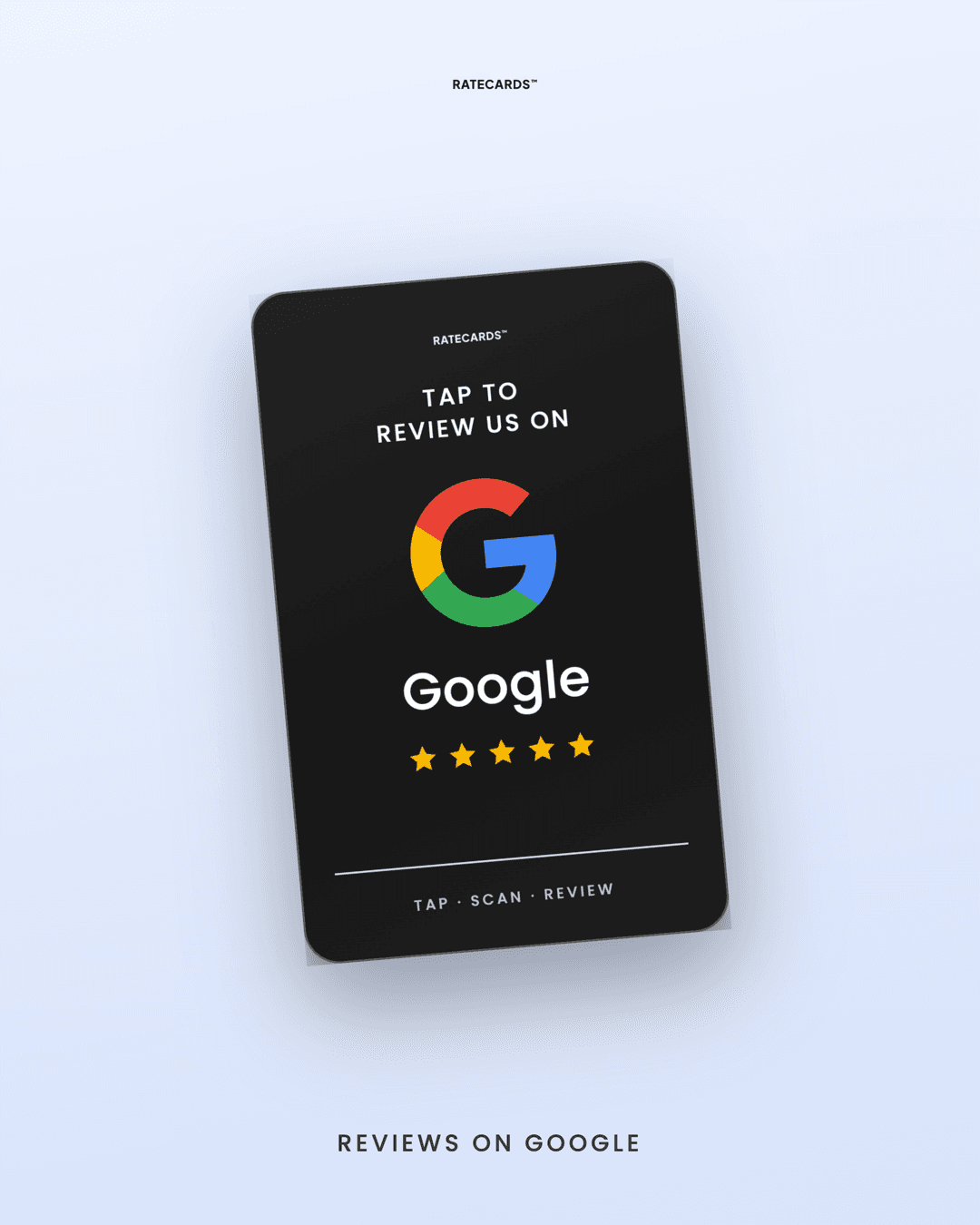 Reviews on Google — premium black review card